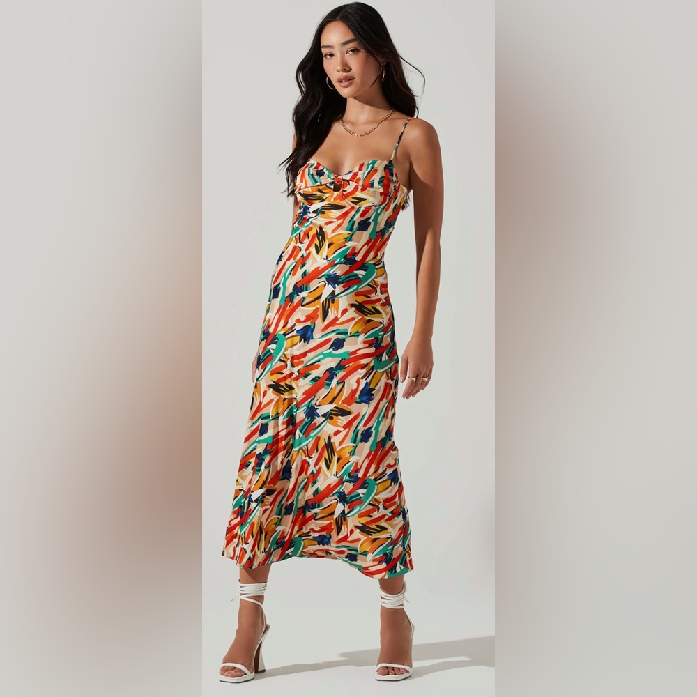 MARIELA ABSTRACT SATIN MIDI DRESS
